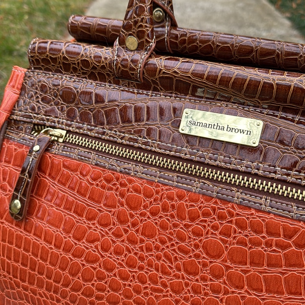 Samantha Brown hand /shoulder Travel Bag happy orange brown embossed croc - Picture 4 of 9
